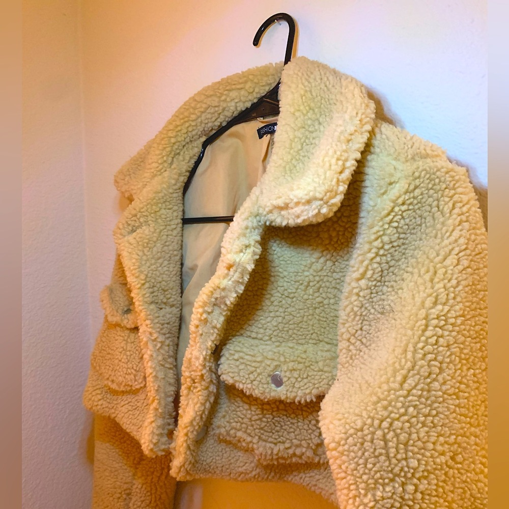Beige / Tan fluffy cropped fashion nova jacket